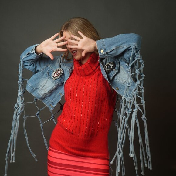 Unique Upcycled Denim Jacket, Street Style, Harajuku, Casual, Oversized, Size S - Picture 1 of 11